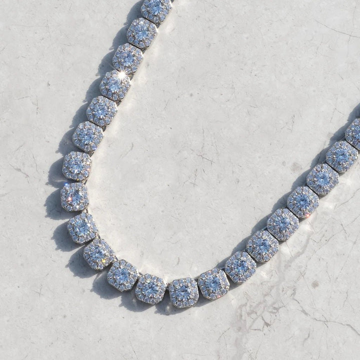 CLUSTERED TENNIS CHAIN IN WHITE GOLD - Mode Diamonds